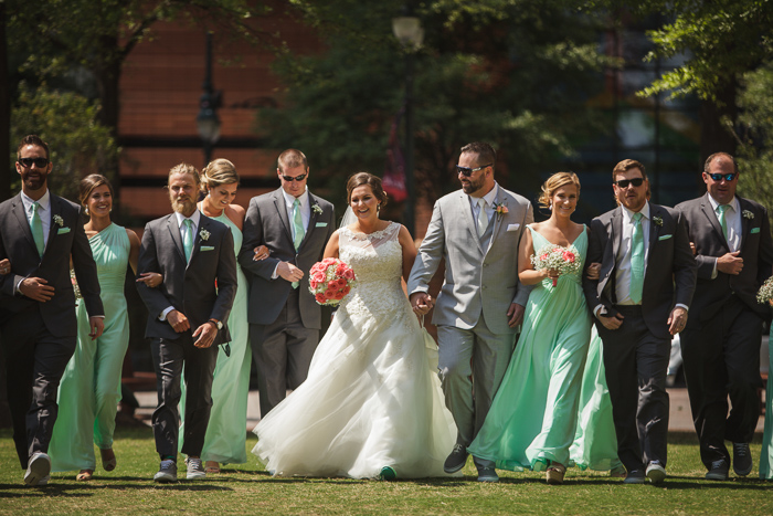 bridal party walk, group picture