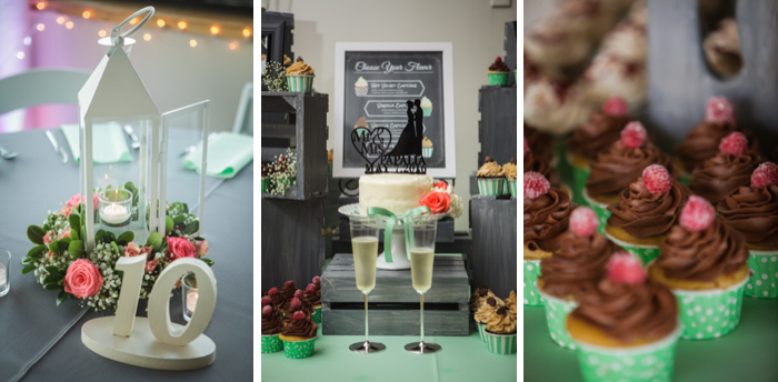mint green wedding, green wedding cupcakes, rasberry cupcakes, green and pink wedding decor