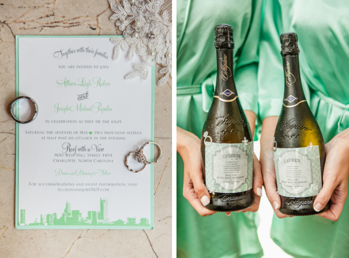 charlotte invitation, mint green wedding invitation, Il Cortigiano Prosecco wedding